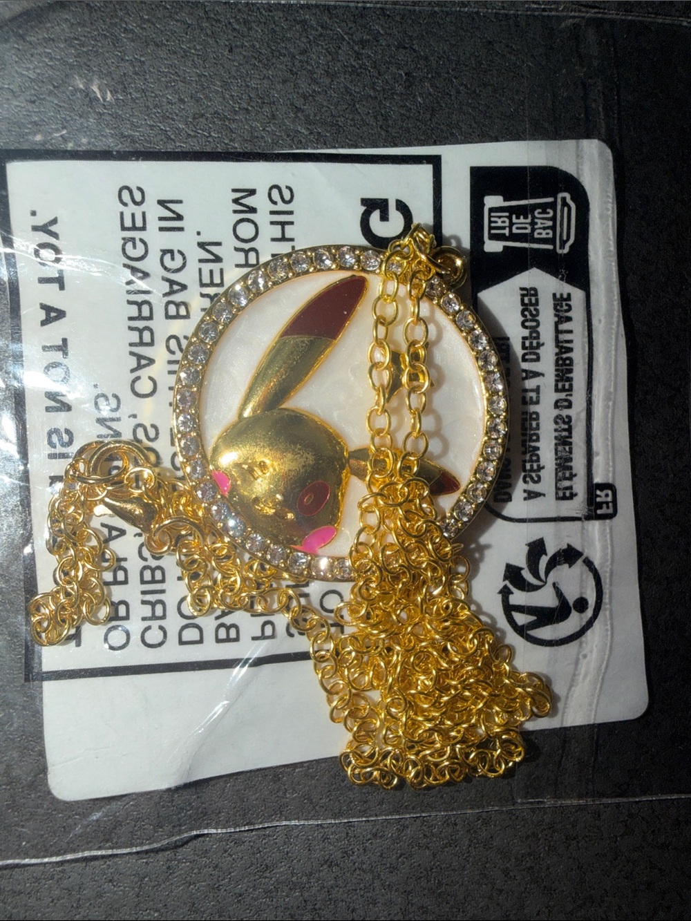 Gold Pikachu Pendant Necklace with Crystal Halo Pokemon quality new